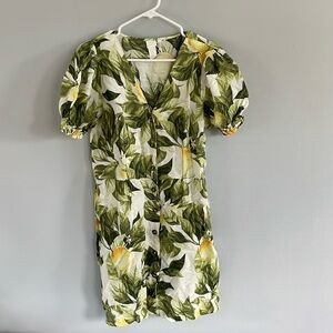 H&M Lemon and Leaf Linen Blend Dress